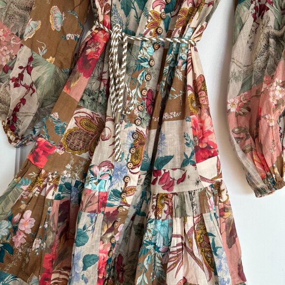 Zimmermann Cassia Blouson A-line Mini Dress Belted Floral Patchwork Size 2 - Picture 7 of 13